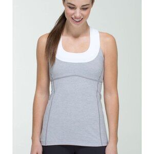 Lululemon Gray & White Racerback Tank Top With Built-In Bra Womens Size 6 Active